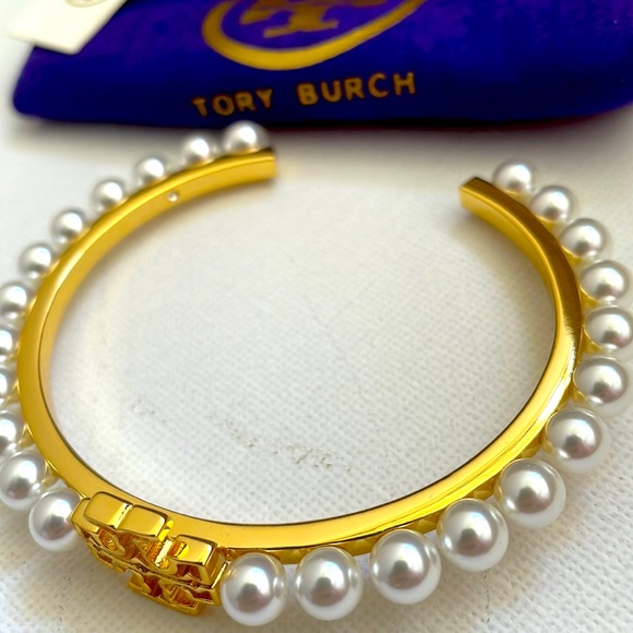 NWT TORI BURCH EMBELLISHED CUFF BRACELET GOLD. - Picture 5 of 6